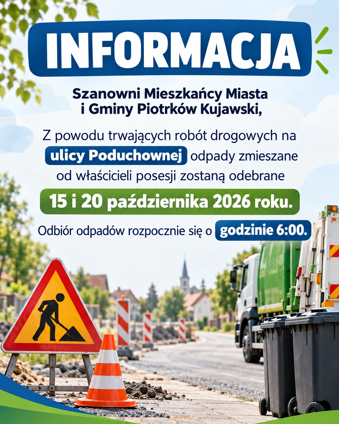 Informacja o odbiorze odpadów zmieszanych z posesji przy ul. Poduchownej